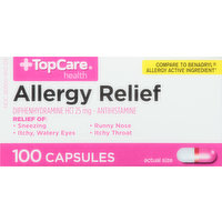 TopCare Allergy Relief, 25 mg, Capsules, 100 Each