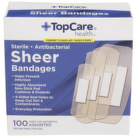 TopCare Antibacterial First Aid Antiseptic Assorted Bandages, Sheer, 1 Each