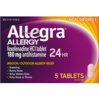 Allegra Allergy Relief, Indoor/Outdoor, 24 Hr, Non-Drowsy, Tablets, 5 Each