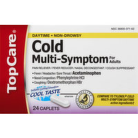 TopCare Cold Multi-Symptom, for Adults, Daytime, Cool Taste Caplets, 24 Each