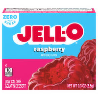 Jell-O Gelatin Dessert, Zero Sugar, Low Calorie, Raspberry, 0.3 Ounce