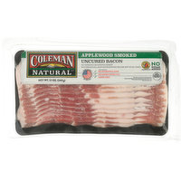 Coleman Natural Bacon, Uncured, Applewood Smoked, 12 Ounce