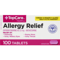 TopCare Allergy Relief, 25 mg, Tablets, 100 Each