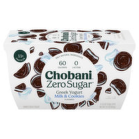 Chobani Yogurt, Greek, Nonfat, Zero Sugar, Milk & Cookies Flavored, 4 Each