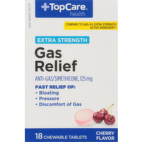 TopCare Gas Relief, Extra Strength, 125 mg, Chewable Tablets, Cherry Flavor, 18 Each