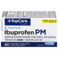 TopCare Ibuprofen PM, Nighttime, Coated Caplets, 80 Each
