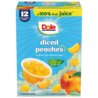 Dole Fruit Bowls Snack, in 100% Fruit Juice, Diced Peaches, 12 Each