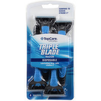 TopCare Razors, Disposable, Triple Blade, 4 Each