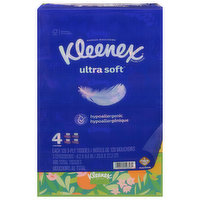 Kleenex Tissues, Hypoallergenic, 3-Ply, 4 Each