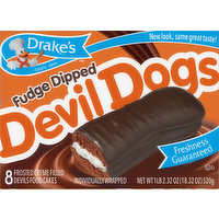 Drake's Devils Food Cakes, Fudge Dipped, Devil Dogs, 8 Each