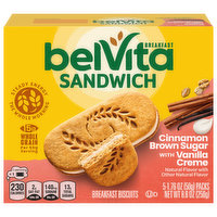 belVita Breakfast Biscuits, Cinnamon Brown Sugar with Vanilla Creme, Sandwich, 5 Each