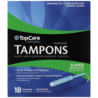 TopCare Super Absorbency Tampons Plastic Applicator, Unscented, 18 Each