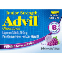 Advil Ibuprofen, Junior Strength, 100 mg, Chewable Tablets, Grape, 24 Each