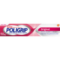 Poligrip Denture Adhesive Cream, Zinc Free, Original, 2.4 Ounce