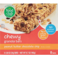 Food Club Granola Bars, Peanut Butter Chocolate Chip, Chewy, 8 Each