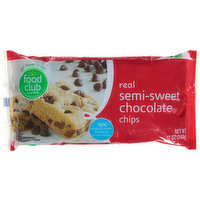 Food Club Chips, Real, Chocolate, Semi-Sweet, 12 Ounce