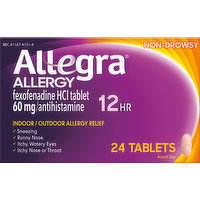 Allegra Allergy Relief, Indoor/Outdoor, Non-Drowsy, 12 Hr, Tablets, 24 Each