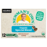 Newman's Own Coffee, Organic, Medium Roast, Special Blend, K-Cup Pods, 12 Each