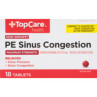 TopCare PE Sinus Congestion, Maximum Strength, 10 mg, Tablets, Non-Drowsy, 18 Each