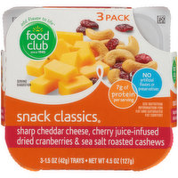 Food Club Snack Classics, Sharp Cheddar Cheese, Cherry Juice-Infused Dried Cranberries & Sea Salt Roasted Cashews, 4.5 Ounce