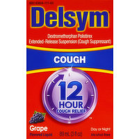 Delsym Cough Relief, 12 Hour, Liquid, Grape Flavored, 89 Millilitre