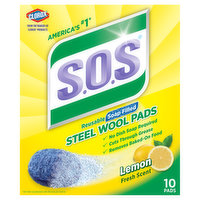 Clorox Steel Wool Pads, Soap Filled, Reusable, Lemon Fresh Scent, 10 Each