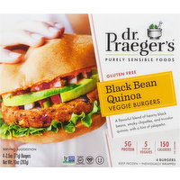 Dr Praegers Veggie Burgers, Gluten Free, Black Bean Quinoa, 4 Each