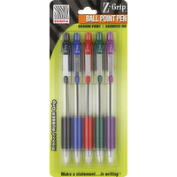 Zebra Ball Point Pen, Medium Point, Assorted Ink, 5 Each