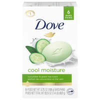 Dove Beauty Bar, Cool Moisture, Cucumber & Green Tea Scent, 6 Each