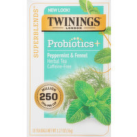 Twinings Herbal Tea, Caffeine Free, Peppermint & Fennel, Probiotics, Tea Bags, 18 Each