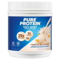 Pure Protein Protein Supplement, Vanilla Milkshake, 100% Whey, 16 Ounce