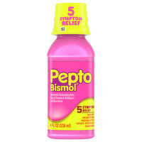 Pepto Bismol Upset Stomach Reliever/Antidiarrheal, 5 Symptom Relief, 8 Fluid ounce