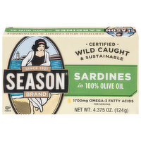 Season Sardines, in 100% Olive Oil, 4.375 Ounce