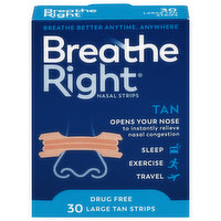 Breathe Right Nasal Strips, Drug Free, Tan, Large, 30 Each