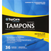 TopCare Tampons, Plastic Applicator, Regular Absorbency, Unscented, 36 Each