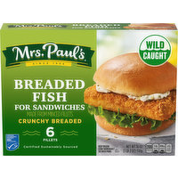 Mrs. Paul's Breaded Fish, for Sandwiches, Crunchy, 6 Each