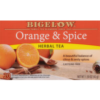 Bigelow Herbal Tea, Orange & Spice, Caffeine Free, Tea Bags, 20 Each