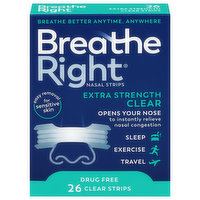 Breathe Right Nasal Strips, Extra Strength, Clear, 26 Each
