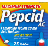 Pepcid Acid Reducer, Maximum Strength, 20 mg, Tablets, 25 Each