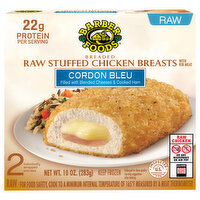 Barber Foods Chicken Breasts, with Rib Meat, Raw, Stuffed, Breaded, Cordon Bleu, 2 Each