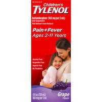 Tylenol Pain + Fever, Children's, Grape Flavor, 4 Fluid ounce