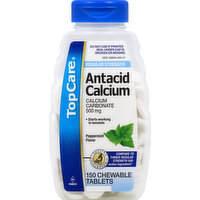 TopCare Antacid Calcium, Regular Strength, 500 mg, Chewable Tablets, Peppermint Flavor, 150 Each