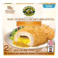 Barber Foods Chicken Breasts, with Rib Meat, Raw, Stuffed, Breaded, Kiev, 2 Each