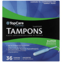 TopCare Super Absorbency Tampons Plastic Applicator, Unscented, 36 Each