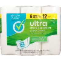Simply Done Paper Towels, Double Rolls, Ultra, 2-Ply, 6 Each