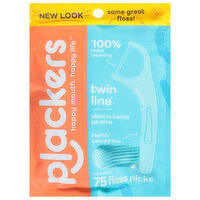 Plackers Floss Picks, Twin Line, Cool Mint, 75 Each