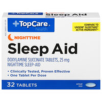 TopCare Sleep Aid, Nighttime, 25 mg, Tablets, 32 Each