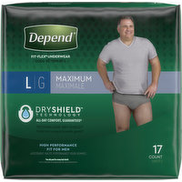 Depend Underwear, for Men, Maximum, L, 17 Each