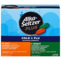 Alka-Seltzer Plus Cold & Flu, Maximum Strength, Day & Night, Liquid Gels, 20 Each