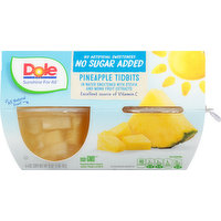 Dole Pineapple Tidbits, No Sugar Added, 4 Each